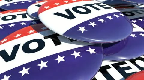 Falling pins with vote text on them Video stock 12394537