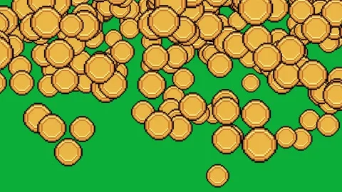 Falling pixel coins transition background animation Stock Footage 331799443