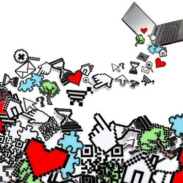 Falling pixel computer icons Illustrazione stock