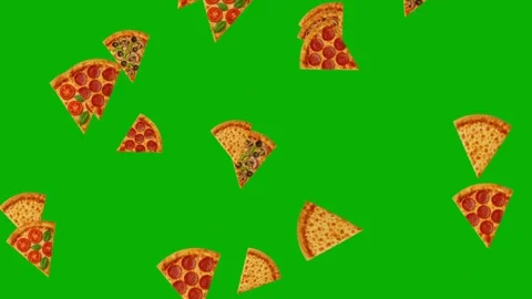 Falling Pizza slices motion graphics with green screen background Video stock 334697420