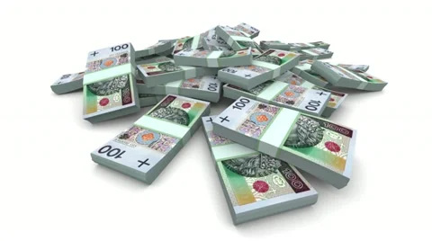 Falling PLN Packs - Realistic Video stock 11038415