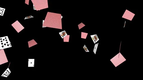Falling poker cards on black background - loop, black spades, 10, J, Q, K, A Stock Footage 75169379