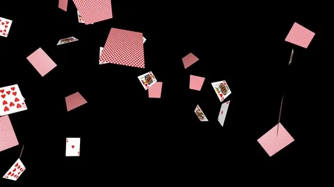 Falling poker cards on black background - loop, red hearts, 10, J, Q, K, A Stock Footage 75169395
