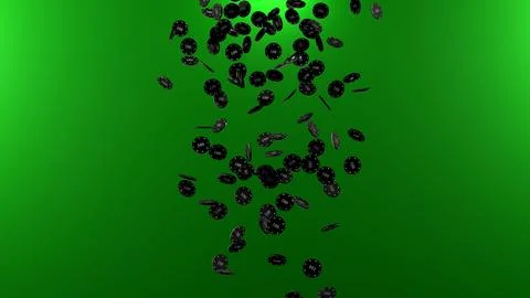 Falling Poker Chips on green background. 3D render. Stockillustratie