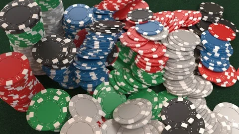 Falling Poker Chips on Green Table - Slow Motion Stock Footage