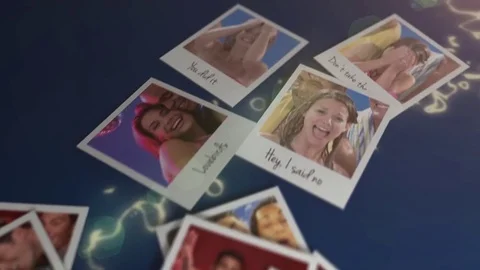 Falling Polaroid Slides Bouncing into a eye catching heart shape. Stock After Effects