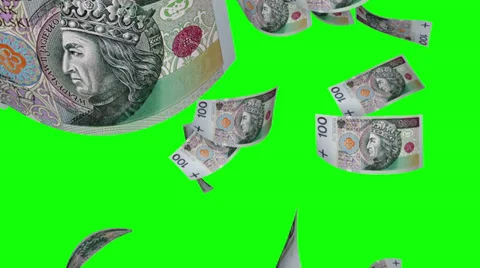 Falling Polish Zlotys (Loop on Greenscreen) Video stock 39173663