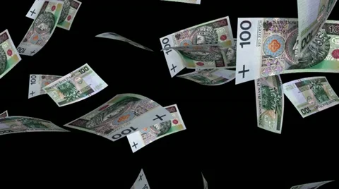 Falling Polish Zlotys (Loop + Matte) Video stock 11518484