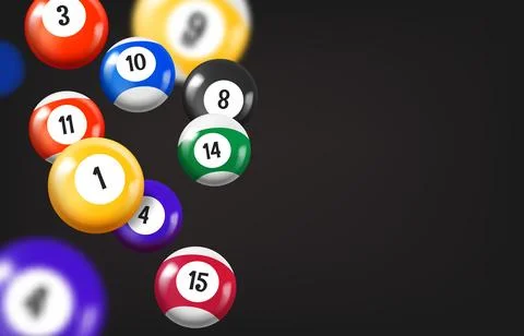 Falling pool billiard balls. 3d vector banner with copy space Stock Illustration