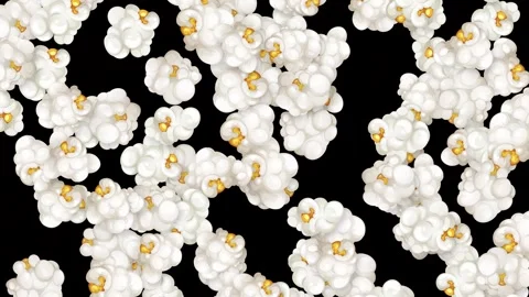 Falling Popcorn Kernels Animation on Solid Black Background Stock Footage 345117383