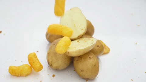 Falling Potato Chips against white bowl Stock Footage 139811469
