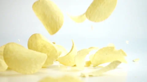 Falling Potato Chips  in slow motion. Stock Footage 63214609