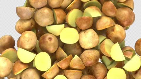 Falling Potatoes Transition effect with alpha channel. 3D rendering Stock Footage 142342211