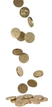 Falling pound coins Stock Photos
