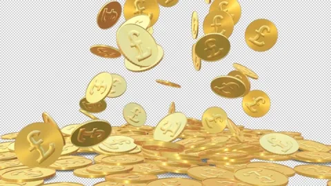 Falling pound gold coins - 3d render looped with alpha channel. Stock Footage 167531965