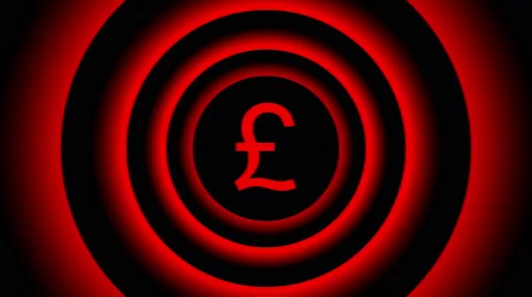 Falling pound sign surrounded by red blurred circles - visual illusion. Stock Footage
