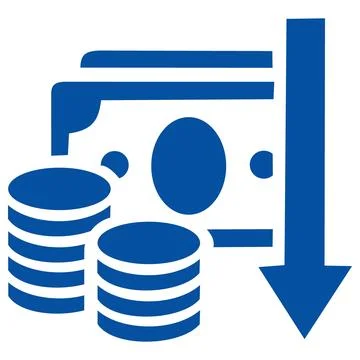 Falling prices icon with coins and money Stock Illustration