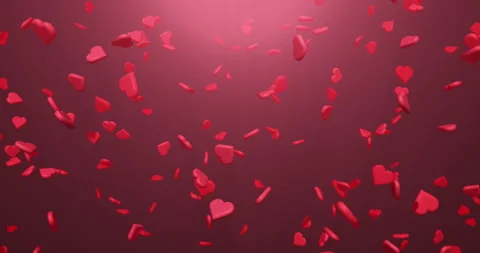 Falling pulsating red hearts in a red haze Stock Footage 258291649