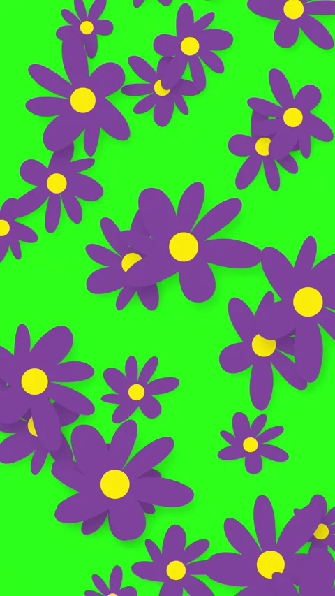 Falling Purple Flowers Animation on Vibrant Green Background Stock Footage 345703598
