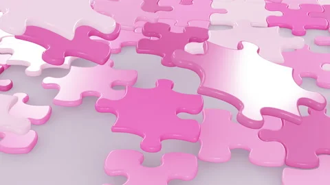 Falling Puzzle Pieces Blue and Pink Colors on the Table 3d Animation. Gender Stock Footage 90351768