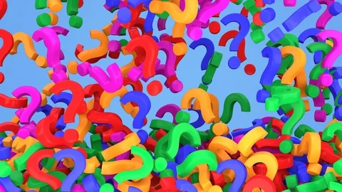 Falling question marks and rotating exclamation point on blue background Stock Footage 114656328