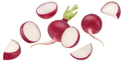 Falling radish isolated on white background Foto stock