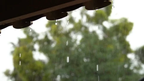 Falling Rain And Water Drop From Roof Stock Footage 128966757