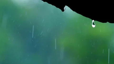Falling rain and water drop from roof and Flowing Smoothly Down. in morning day 動画素材 336571153