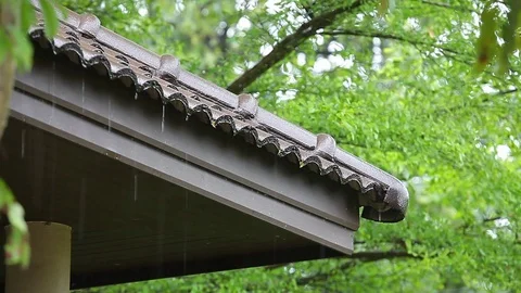 Falling rain drop on brick roof Stock Footage 104713764