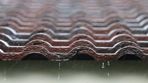 Falling Rain drop on brown brick roofPouring Rain, brown brick roof Stock Footage 42099523