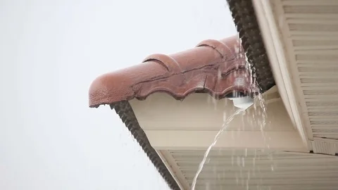 Falling Rain Drop On Brown Brick Roof Stock Footage