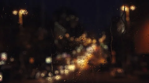 Falling rain drops on window surface. Stock Footage 142812846