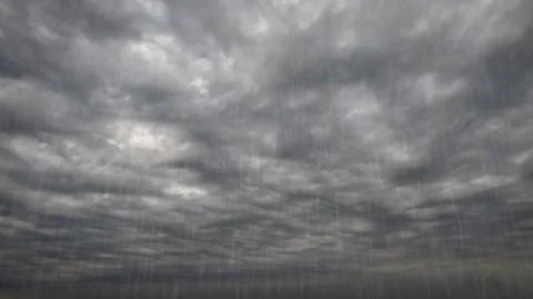 Falling rain on sky with clouds - beautiful weather background Stock Photos