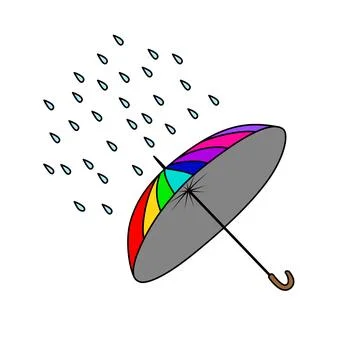 Falling Raindrops and a rainbow colored Umbrella. Stock Vector illustration Stock Illustration
