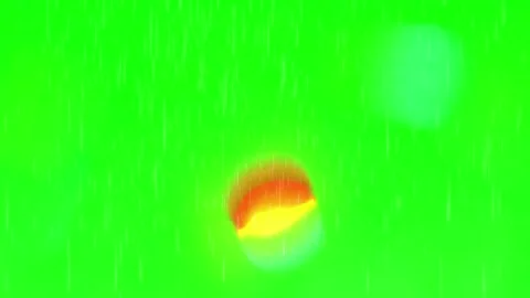 Falling raindrops overlaid on vibrant green screen background with soft glowing 스톡 동영상 343842011