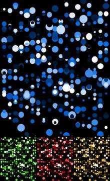 Falling, random circles in blue, green, red and yellow Ilustración de archivo
