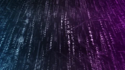 Falling random numbers matrix code in purple and blue Video stock 305022363