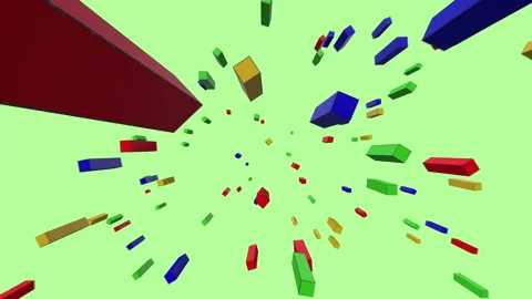 Falling rectangle cubes, tubes or blocks in space travel on green Stock-Footage 163283960