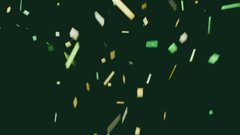 Falling rectangular confetti tumbling down dark green backdrop as pieces enter Stock Footage 337504968