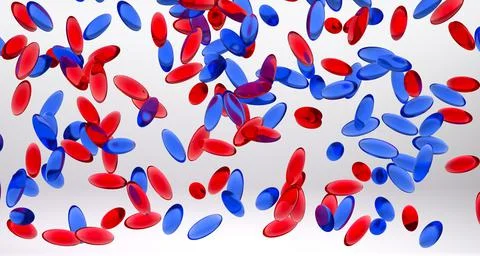 Falling Red and Blue Gel 3D Rendered Pills Isolated on White Background Иллюстрация