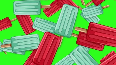 Falling Red and Blue Ice Pops on Green Screen Background Stock Footage 342470573