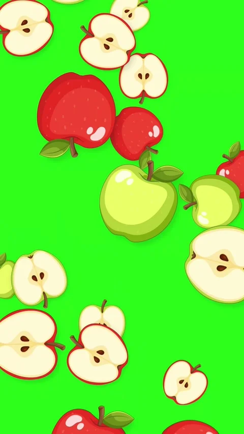 Falling Red and Green Apple Slices Animation on Green Screen Stock Footage 345705281