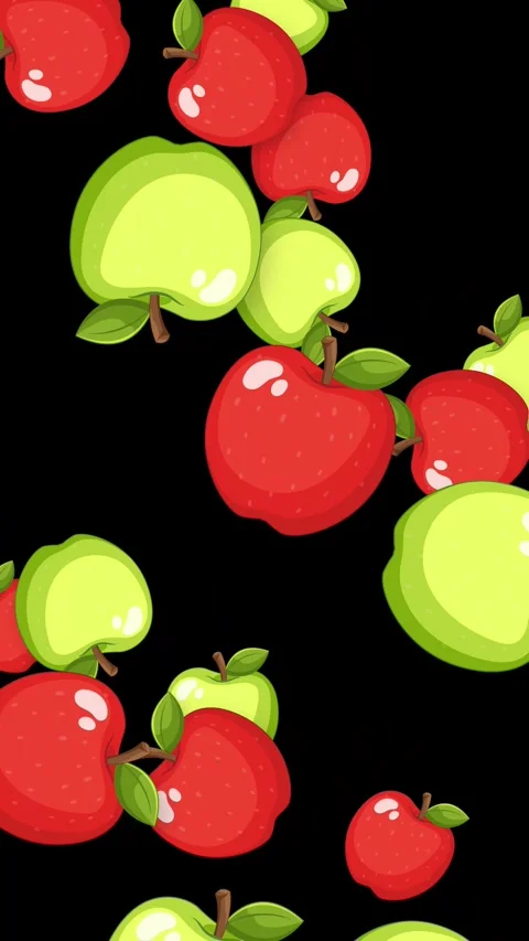 Falling Red and Green Apples Animation on Black Background Stock Footage 345206789