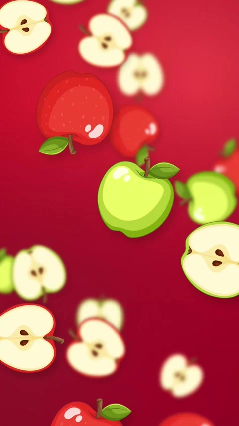Falling Red and Green Apples on Vibrant Red Background Stock Footage 345206814