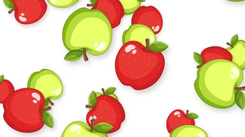 Falling Red and Green Apples Animation on White Background Stock Footage 345311276