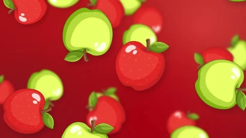 Falling Red and Green Apples on Vibrant Red Background Animation Stock Footage 346569286