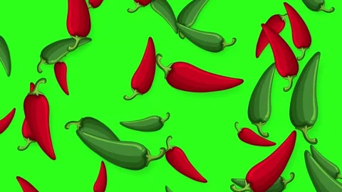 Falling Red and Green Chili Peppers Animation on Green Background Stock Footage 342319792