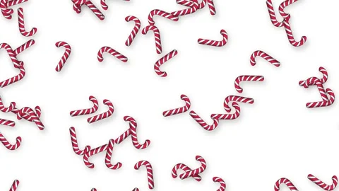Falling Red and White Candy Canes on Plain White Background Stock Footage 339121355