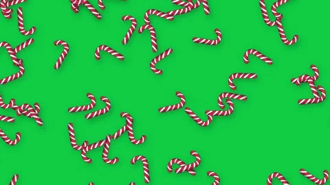 Falling Red and White Striped Candy Canes on Green Screen Background Stock Footage 339043775