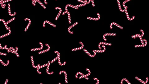 Falling Red and White Striped Candy Canes on Black Background Stock Footage 341558021